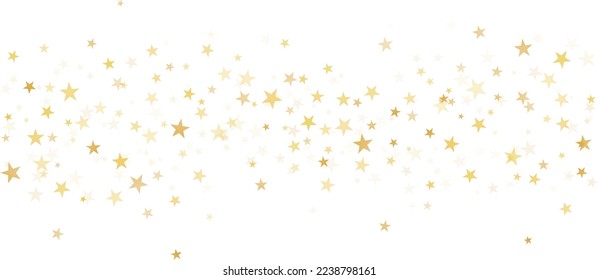 Gold stars vector background, sparkling Christmas confetti falling isolated on white. Golden shining flying stars glitter backdrop, sparkle border