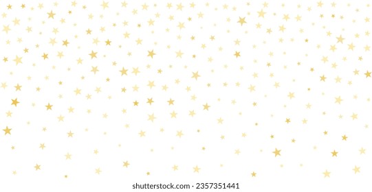 Gold stars vector background, sparkling Christmas confetti falling isolated on white. Magic shining flying golden stars glitter backdrop, sparkle border