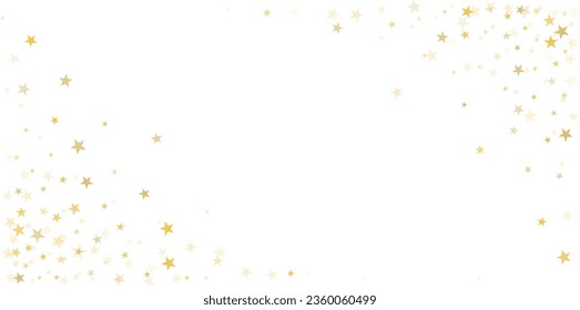 El oro es el fondo vectorial de las estrellas, el confeti de Navidad brillante cae aislado en blanco. Magnífico relámpago de estrellas doradas brillante fondo, brillante borde