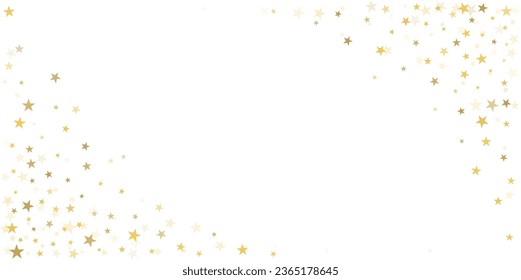 El oro es el fondo vectorial de las estrellas, el confeti de Navidad brillante cae aislado en blanco. Magnífico relámpago de estrellas doradas brillante fondo, brillante borde
