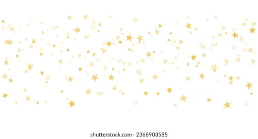 Gold stars vector background, sparkling Christmas confetti falling isolated on white. Magic shining flying golden stars glitter backdrop, sparkle border