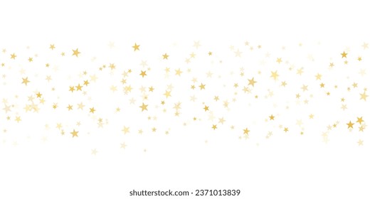Gold stars vector background, sparkling Christmas confetti falling isolated on white. Magic shining flying golden stars glitter backdrop, sparkle border