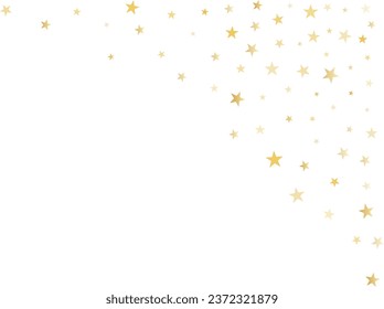 Gold stars vector background, sparkling Christmas confetti falling isolated on white. Magic shining flying golden stars glitter backdrop, sparkle border