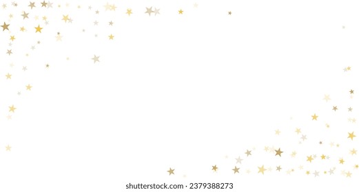 Gold stars vector background, sparkling Christmas confetti falling isolated on white. Magic shining flying golden stars glitter backdrop, sparkle border