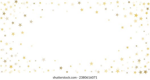 Gold stars vector background, sparkling Christmas confetti falling isolated on white. Magic shining flying golden stars glitter backdrop, sparkle border