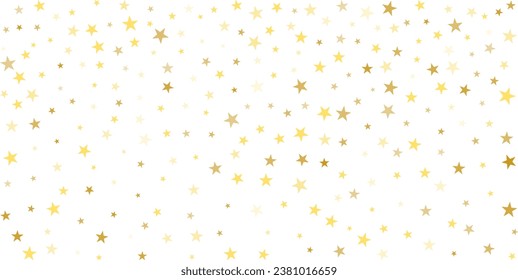 Gold stars vector background, sparkling Christmas confetti falling isolated on white. Magic shining flying golden stars glitter backdrop, sparkle border