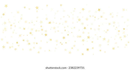 Gold stars vector background, sparkling Christmas confetti falling isolated on white. Magic shining flying golden stars glitter backdrop, sparkle border