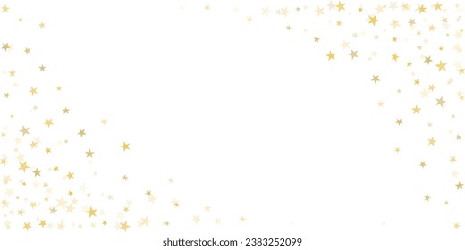 Gold stars vector background, sparkling Christmas confetti falling isolated on white. Magic shining flying golden stars glitter backdrop, sparkle border