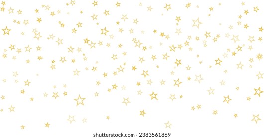 Gold stars vector background, sparkling Christmas confetti falling isolated on white. Magic shining flying golden stars glitter backdrop, sparkle border