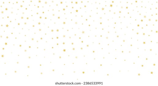 Gold stars vector background, sparkling Christmas confetti falling isolated on white. Magic shining flying golden stars glitter backdrop, sparkle border