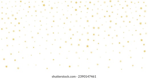 Gold stars vector background, sparkling Christmas confetti falling isolated on white. Magic shining flying golden stars glitter backdrop, sparkle border