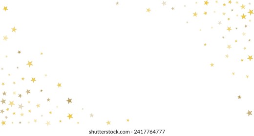 Gold stars vector background, sparkling Christmas confetti falling isolated on white. magic shining flying stars glitter backdrop, sparkle border