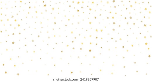 Gold stars vector background, sparkling Christmas confetti falling isolated on white. magic shining flying stars glitter backdrop, sparkle border