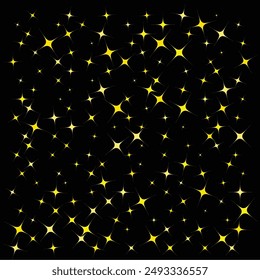 Estrellas de oro de fondo de Vector, Navidades brillantes de confeti que cae aislado en blanco. Resplandor mágico brillante de estrellas doradas voladoras, fondo brillante, borde brillante