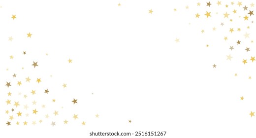 Gold stars vector background, sparkling Christmas confetti falling isolated corner. Shining flying golden stars glitter backdrop, sparkle border	