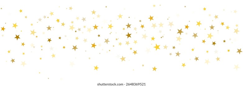 Gold stars vector background, sparkling Christmas confetti falling isolated on white. magic shining flying stars glitter backdrop, sparkle border