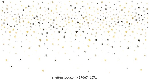 Fondo de Vector de estrellas de oro, confeti de Navidades brillantes cayendo aislado en blanco. fondo de brillo de estrellas voladoras brillantes mágicas, borde brillante