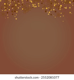 Gouden sterren Vector Bruine achtergrond. Lichtgevende Xmas Flake achtergrond. Feestelijke sneeuwvlok ansichtkaart. Elegante sneeuwstorm kaart.