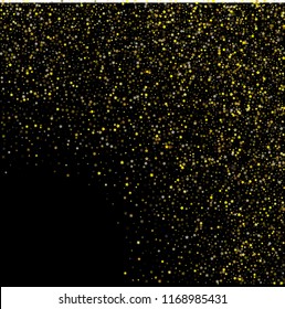 Gold Stars Vector Confetti, Christmas Celebration Background. VIP Sparkles New Year Birthday Party Decoration. Magic Ads Sale Banner Falling Down Gold Stars Pattern. Sparkling Glitter Holiday Garland