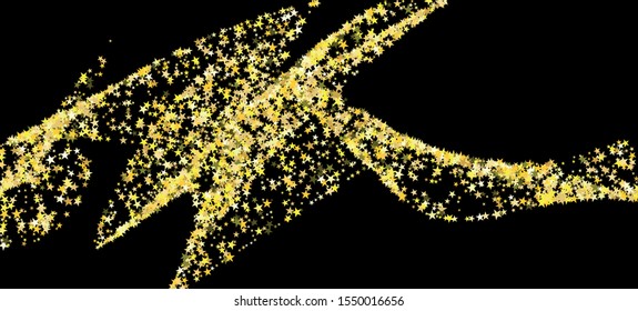 Gold Stars Vector Confetti Isolated. Winter Holidays Sparkling Garland. Glamour New Year, Christmas Birthday Party Border. Bright Celebration Bokeh. Golden Stars Falling Down. Festive Scatter.