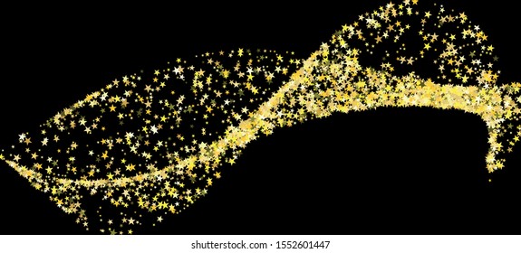 Gold Stars Vector Confetti Isolated. Festive Garland. Winter Holidays Sparkling Garland. Luxury New Year, Christmas Birthday Party Pattern. Golden Stars Falling Down. Shiny Celebration Bokeh.