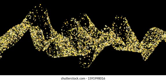 Gold Stars Vector Confetti Isolated. Winter Holidays Sparkling Garland. Festive Scatter. Magic Celebration Sparkles. Golden Stars Falling Down. Sparkling New Year, Christmas Birthday Party Frame.