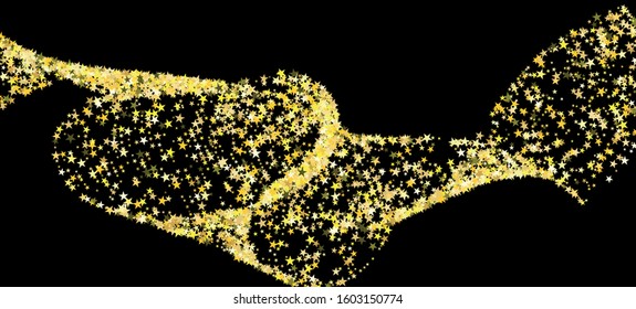 Gold Stars Vector Confetti Isolated. Festive Border. Premium New Year, Christmas Birthday Party Banner. Bright Celebration Night Sky. Golden Stars Falling Down. Winter Holidays Sparkling Garland.