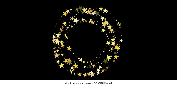 Gold Stars Vector Confetti Isolated. Winter Holidays Sparkling Garland. Mystic Celebration Explosion. Rich VIP New Year, Christmas Birthday Party Garland. Golden Stars Falling Down. Festive Scatter.