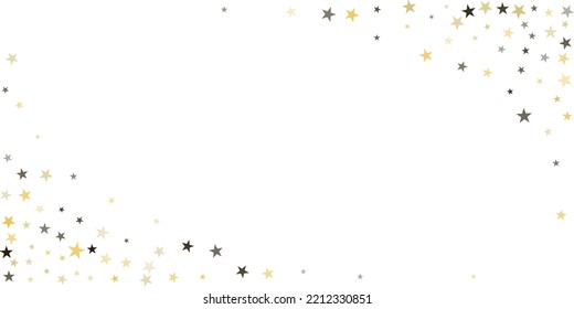 Gold stars vector corner background, sparkling Christmas confetti falling isolated on white. Shining flying stars glitter backdrop, sparkle border