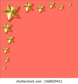 Gold stars vector in the corner on a Coral color background