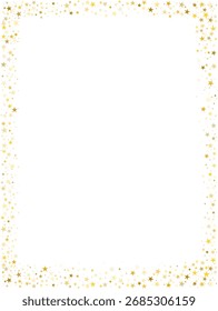 Gold stars vector frame, sparkling Christmas confetti falling isolated on white. Magic shining glitter sparkle stars border