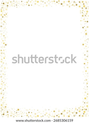 Gold stars vector frame, sparkling Christmas confetti falling isolated on white. Magic shining glitter sparkle stars border