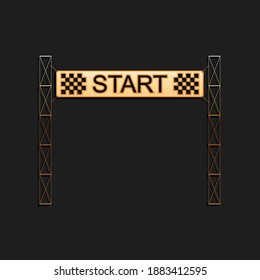 Gold Starting line icon isolated on black background. Start symbol. Long shadow style. Vector.
