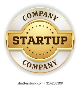 Gold startup company badge on white background
