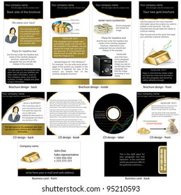 Gold stationary - brochure design, CD cover design and business card design in one package and fully editable.