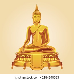 Gold statue Buddha sitting meditation