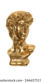 Gold Statue of the head of Michelangelo's David. Golden David sculpture. Realistic 3d design isolated on white background. Vector illustration