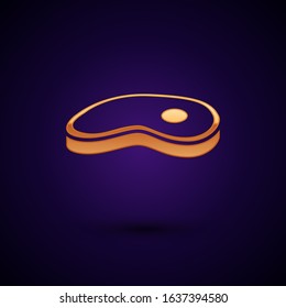 Gold Steak meat icon isolated on dark blue background.  Vector Illustration