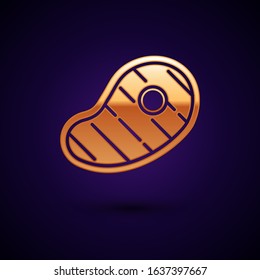 Gold Steak meat icon isolated on dark blue background.  Vector Illustration