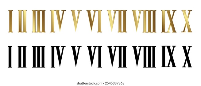 Gold Steampunk Roman numerals. Vector