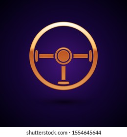 Gold Steering wheel icon isolated on dark blue background. Car wheel icon.  Vector Illustration