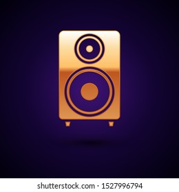 Gold Stereo speaker icon isolated on dark blue background. Sound system speakers. Music icon. Musical column speaker bass equipment.  Vector Illustration
