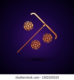 Gold Stick for chips icon isolated on dark blue background. Casino gambling.  Vector Illustration