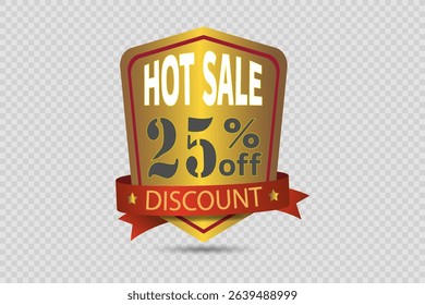 Gold sticker of discounts and sales. On a transparent background.