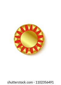 Gold sticker isolated red with shadow