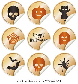 gold stickers with halloween decorations, isolated on white