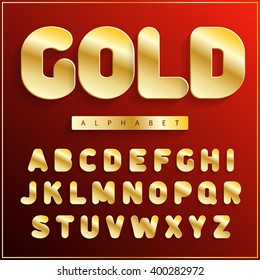 Gold stickers paper alphabet. Gold sparkles font and letters. Best to use for printed cards, labels, present, gift, header, shop, new year, christmas. Vector illustration.