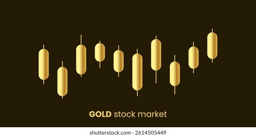 Gold Stock Market Trading with Forex Investing Graph and 3D Gold Bars Illustration Design