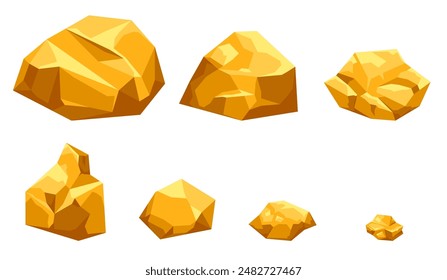 Ilustración de concepto de Elementos de juego de minería de piedra dorada. Vector plano de dibujos animados Diseño gráfico conjunto aislado