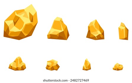 Gold stone mining game elements concept illustration. Vector flat cartoon graphic design isolated set
